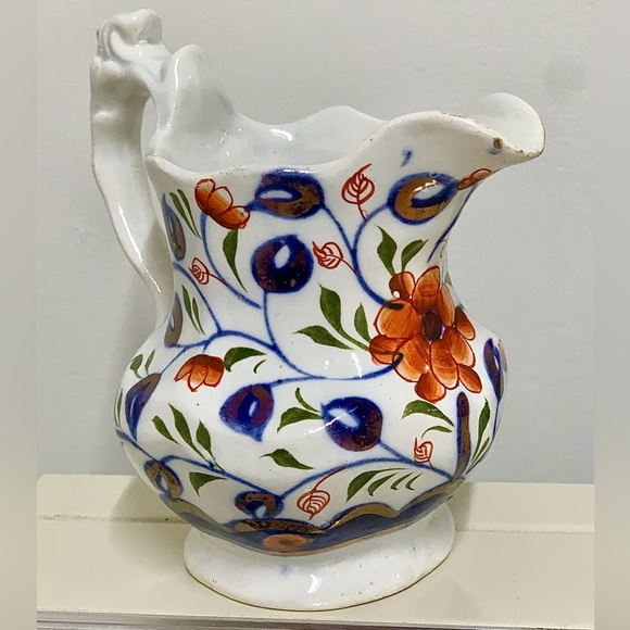 19th Century Antique Gaudy Welsh Vine  Pattern Lustreware Jug Handled Pitcher - Picture 6 of 16